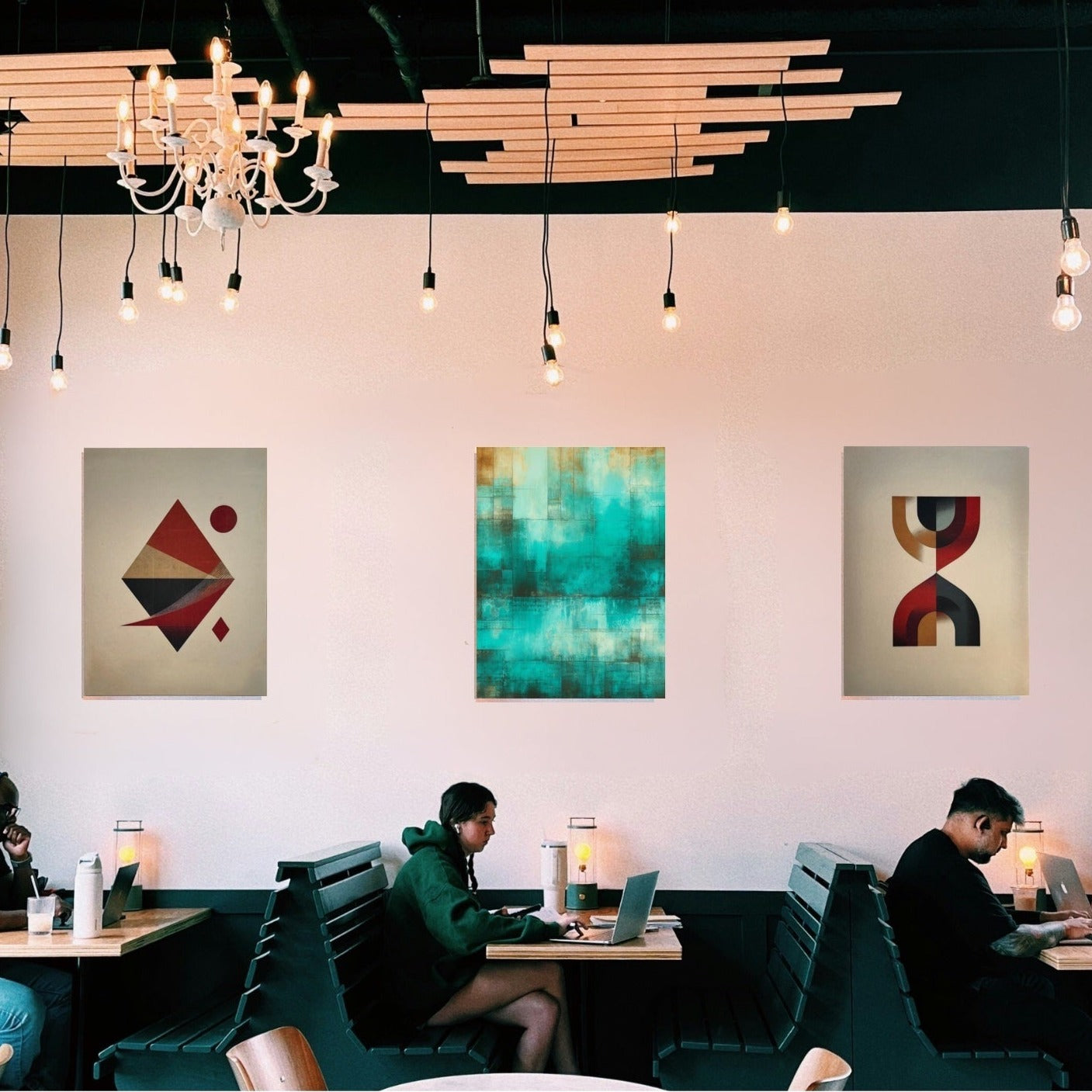 Acoustic Art with Midcentury Modern Designs. Large 12 mm thick panels for Home Office Cafe Bars & more.